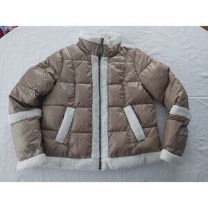 A.N.A Coat Jacket Quilted Puffer Faux Sherpa Trim Womens Size Large